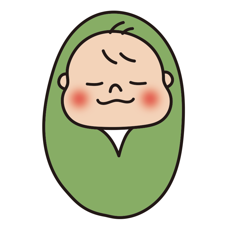 おくるみに包まれている赤ちゃん（緑）