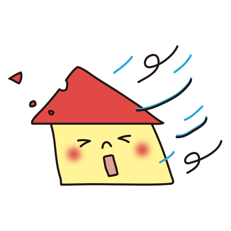 台風で飛ばされそうな家